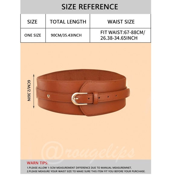 PU Wide Brown Belt Gold Tone Buckle - Picture 4 of 11